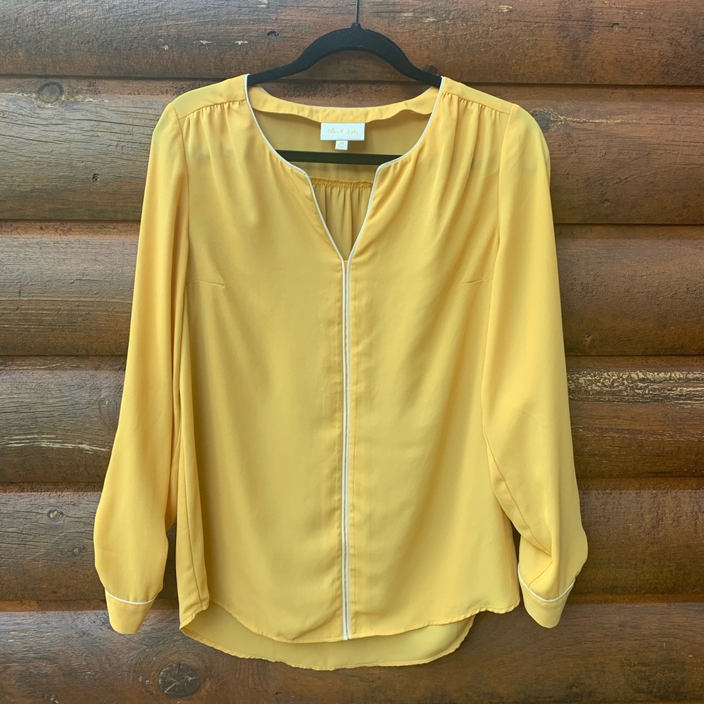 ModCloth Mustard Yellow Long Sleeve Tab Blouse M